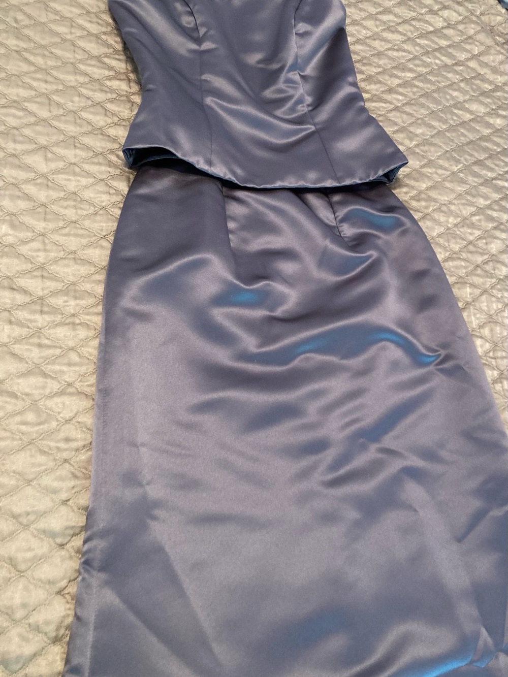 Strapless Satin Evening Dress in Silver/Grey
